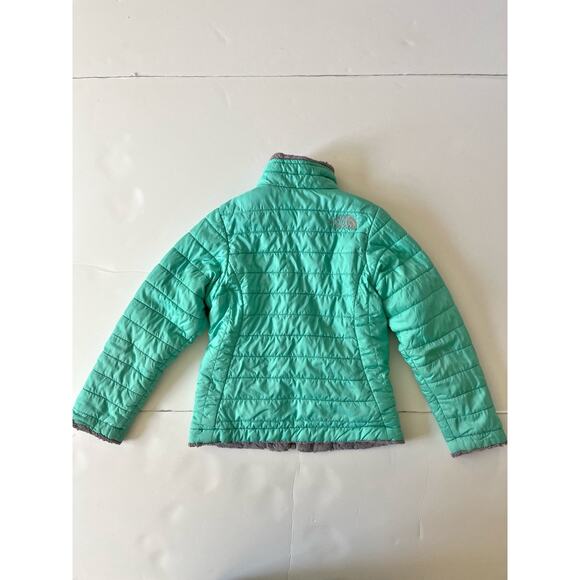 The North Face Reversible Jacket Girl XS 6 Teal Blue Faux Fur Ski Outdoor Flaw - Picture 9 of 11